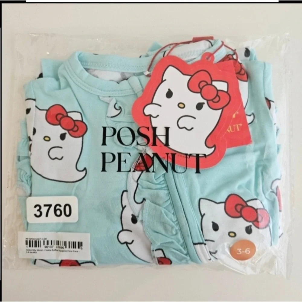 Posh Peanut Footie Baby 3-6M Blue NEW Hello Kitty Ghost Ruffle Bamboo Zippy